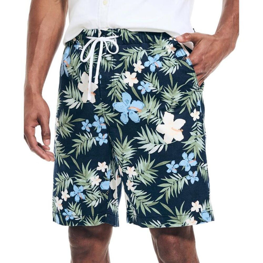 Nautica Mens Navy Printed Linen Flat Front NWT